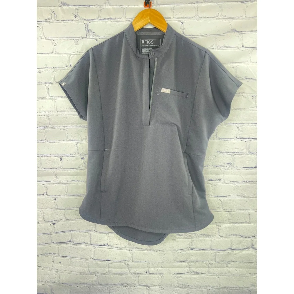 FIGS Technical Collection Graphite Gray Mandarin Collar Scrub Top Womens XS - Picture 2 of 15